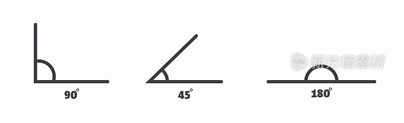 角线艺术图标设置。45 90 180度。数学几何设计元素。技术架构师空白。三角函数模板。三角形的迹象。矢量图